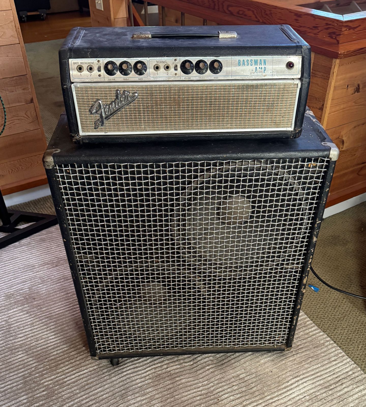 Fender Bassman "Drip Edge" 2-Channel 50-Watt 2x15" Piggyback Guitar Amp 1968 - 1969 - Silverface