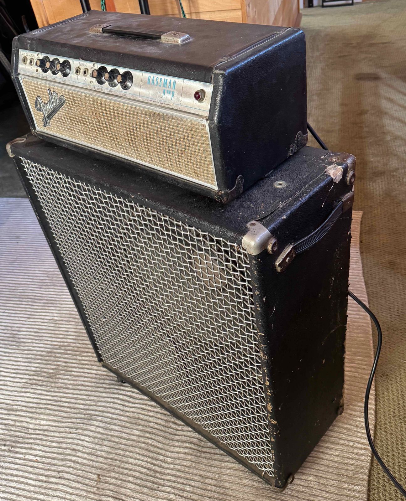 Fender Bassman "Drip Edge" 2-Channel 50-Watt 2x15" Piggyback Guitar Amp 1968 - 1969 - Silverface